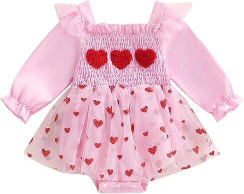 BemeyourBBs Newborn Baby Girl Valentines Outfit Heart Somcked Romper Jumpsuit Infant Cute Spring Clothes in Saudi Arabia