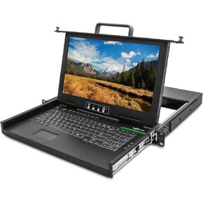 وحدة تحكم KVM مثبتة على حامل HDMI 8 منافذ، شاشة 15.6 بوصة FHD LCD مثبتة على حامل مع KVM، لوحة مفاتيح مدمجة ولوحة اللمس، 1U، التبديل عبر الأزرار/OSD/مفاتيح الاختصار، قابس ساخن، تتضمن كابلات USB HDMI KVM in Kuwait