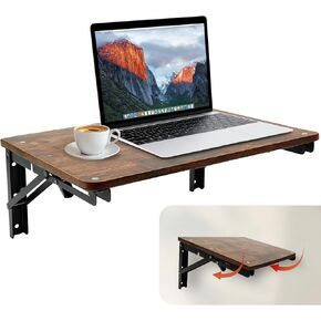Folding Shelf Wall Mounted for Small Space, Rustic Wooden Wall Table for Living Room Bedroom Decor, Home Office Floating Fold Down Desk, Media Shelves with Heavy-Duty Brackets Holds Up to 30lbs in Saudi Arabia