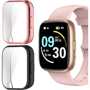 حافظة الساعة الذكية IDW26، متوافقة مع حافظة الساعة الذكية MMBX، حافظة Lamshaw TPU مع واقي شاشة متوافق مع AITAFY IDW26، MILOUZ IDW26، TMHAI IDW26، Faweio IDW26، SOUYIE IDW26 (أسود + فضي) in Kuwait