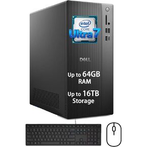 كمبيوتر مكتبي للأعمال Dell 2025 ECT1250 - Intel 20Core Ultra 7-265K، تصميم فائق الهدوء، ذاكرة الوصول العشوائي DDR5 سعة 16 جيجابايت، تخزين 2 تيرابايت (512 جيجابايت PCIe SSD + 1 تيرابايت HDD و500 جيجابايت خارجي)، دعم شاشة مزدوجة 4K، Windows11 in Kuwait