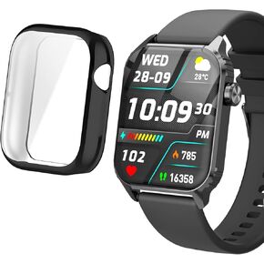 حافظة الساعة الذكية TG08، متوافقة مع حافظة الساعة الذكية TRAUSI، حافظة Lamshaw TPU مع واقي شاشة متوافق مع الساعة الذكية TRAUSI TG08 - 1.83 بوصة (أسود + أسود) in Kuwait