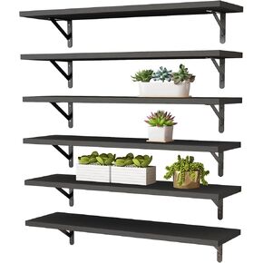 ygeomer 16.5 بوصة أرفف عائمة للجدار، أرفف حائط المزرعة لغرفة النوم، تخزين الحمام، غرفة المعيشة وديكور المطبخ (مجموعة من 6 أسود) in Kuwait
