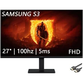شاشة سامسونج 27 بوصة S3 Series IPS LED FHD، وضع الألعاب، وضع حماية العين، HDMI، D-sub، معدل تحديث 100 هرتز، أسود، مع كابل HDMI in Kuwait