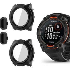 عبوتان لحافظة حماية شاشة الساعة Garmin Instinct 3 مقاس 50 مم، ملحقات غطاء واقٍ من الزجاج المقوى بتغطية كاملة، غطاء صلب مقاوم للخدش من البولي كربونات (أسود) in Kuwait