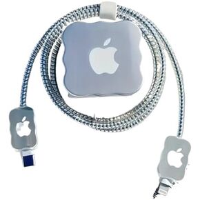 مجموعة واقي كابل لهاتف iPhone 16/15/14/13، مكونة من 5 قطع من ملحقات كابل الشحن الفضي مع حافظة، مقاومة لعضات الحيوانات الأليفة، حماية ضد التشابك in Kuwait