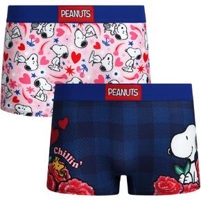 ملابس داخلية نسائية من COCO BRANDS Peanuts Snoopy - قطعتان من السراويل القصيرة الناعمة بدون خياطة للسيدات مع حزام خصر مطاطي، مقاس X-Large، أسود/أبيض سنوبي in Saudi Arabia