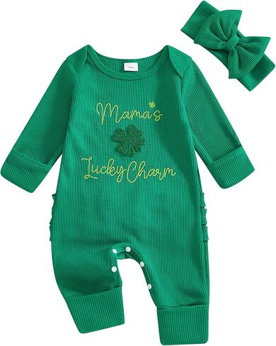 My First First St Patricks Day Baby Girl Outfit Newborn Lucky Clover Jumpsuit Romper Cute Infant Spring Clothes in Saudi Arabia
