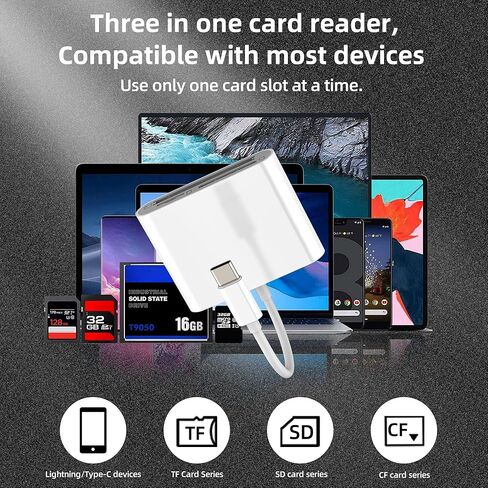 محول كاميرا رقمية لهاتف IPhone لجهاز Apple USB C إلى CF TF قارئ بطاقة SD (3 في 1) عصا ذاكرة الكمبيوتر Android لجهاز IPad Flash Drive Macbook Transfer Compact متوافق مع محول Samsung Laptop TypeC in Kuwait