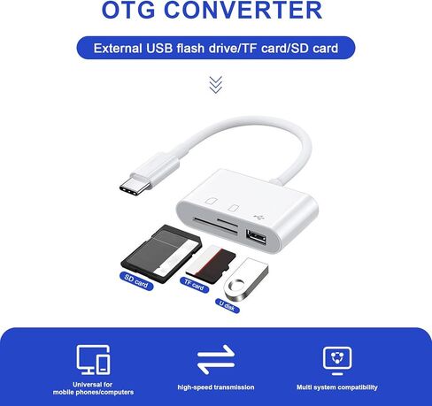 قارئ بطاقات SD 3 في 1 لأجهزة iPhone/iPad، ومحول بطاقة ذاكرة منفذ USB-C، التوصيل والتشغيل للكاميرا/الطائرة بدون طيار، لا يتطلب تطبيق، نقل عالي السرعة in Kuwait