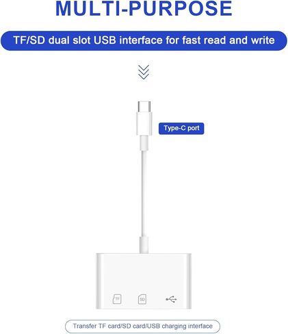 قارئ بطاقات SD 3 في 1 لأجهزة iPhone/iPad، ومحول بطاقة ذاكرة منفذ USB-C، التوصيل والتشغيل للكاميرا/الطائرة بدون طيار، لا يتطلب تطبيق، نقل عالي السرعة in Kuwait