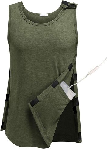 Deyeek Unisex Post Surgery Shirts Shoulder Mastectomy Recovery Tank Tops with Drain Pockets Adaptive Rotator Cuff Magic Tape in Kuwait