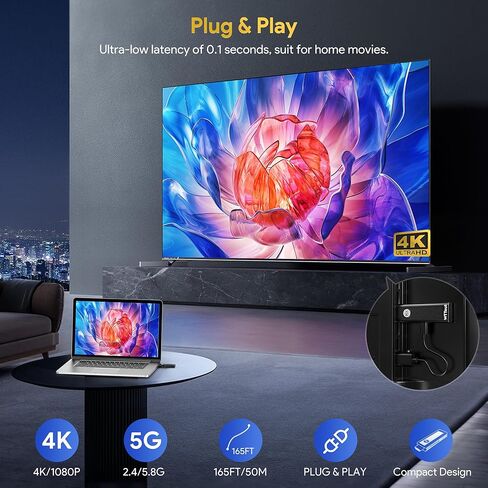 Wireless HDMI Transmitter and Receiver- 4K Decode 1080P Output Plug & Play 165FT Wireless HDMI Extender Kit, 2.4/5.8G Dual-Band for Video Streaming from Laptop/Pc/Tv Box/Projector in Saudi Arabia