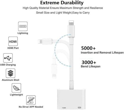 [Apple MFi Certified] Apple Lightning to HDMI Adapter for iPhone to TV, 1080P Digital AV Adapter Sync Screen Connector Cable Compatible for iPhone 14 13 12 11 XS XR X 8 iPad to HDTV Projector Monitor in Saudi Arabia