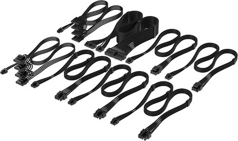 طقم كابل PSU Pro من Corsair Elite Premium Type 4 ذو أكمام فردية - أمشاط كابل منخفضة الشكل، غلاف باراكورد ثلاثي الشبك، متوافق مع وحدات PSU من النوع 4 - أسود in Saudi Arabia