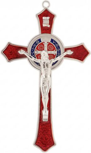 TALPGOD 7 بوصة St Benedict Crucifix Red، صليب جدار صليب للديكور الكاثوليكي، يسوع المسيح معلق على الحائط ديكور فني، Escapularios Catolicos، وسام القديس بنديكت للديكور المنزلي in Saudi Arabia