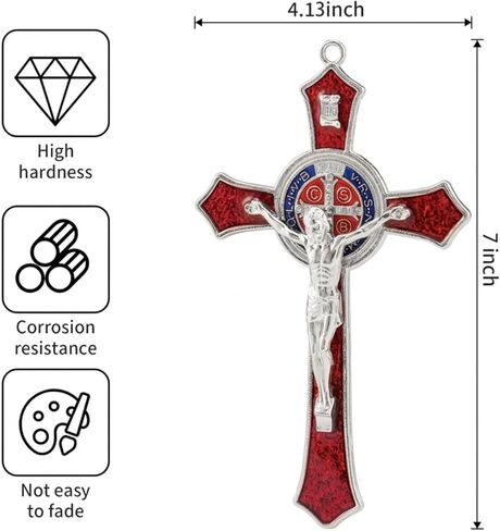 TALPGOD 7 بوصة St Benedict Crucifix Red، صليب جدار صليب للديكور الكاثوليكي، يسوع المسيح معلق على الحائط ديكور فني، Escapularios Catolicos، وسام القديس بنديكت للديكور المنزلي in Saudi Arabia