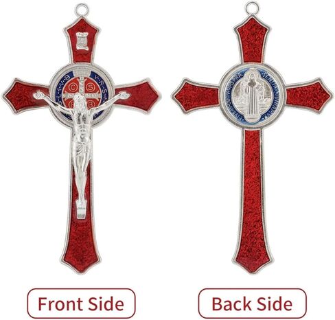 TALPGOD 7 بوصة St Benedict Crucifix Red، صليب جدار صليب للديكور الكاثوليكي، يسوع المسيح معلق على الحائط ديكور فني، Escapularios Catolicos، وسام القديس بنديكت للديكور المنزلي in Saudi Arabia