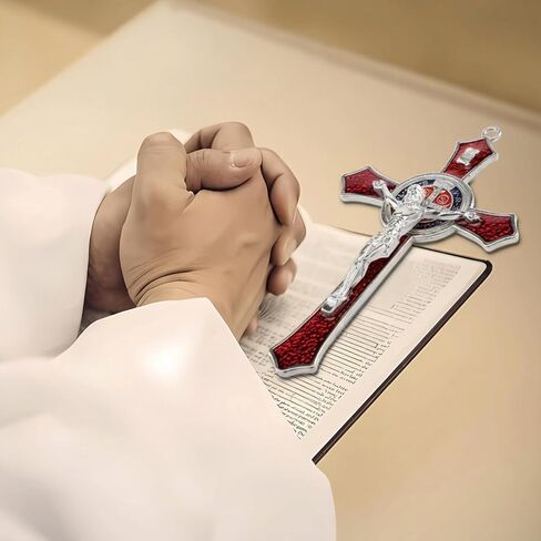 TALPGOD 7 بوصة St Benedict Crucifix Red، صليب جدار صليب للديكور الكاثوليكي، يسوع المسيح معلق على الحائط ديكور فني، Escapularios Catolicos، وسام القديس بنديكت للديكور المنزلي in Saudi Arabia