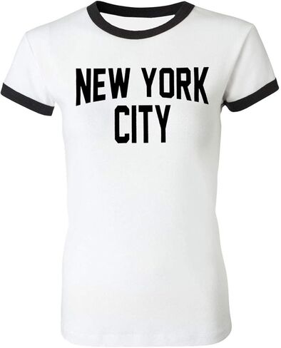 Ladies New York City Ringer Shirt Distressed Retro Design Tee Black White in Saudi Arabia