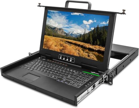 وحدة تحكم KVM مثبتة على حامل HDMI 8 منافذ، شاشة 15.6 بوصة FHD LCD مثبتة على حامل مع KVM، لوحة مفاتيح مدمجة ولوحة اللمس، 1U، التبديل عبر الأزرار/OSD/مفاتيح الاختصار، قابس ساخن، تتضمن كابلات USB HDMI KVM in Kuwait