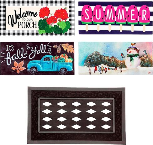 Evergreen Sassafras Doormat Insert Bundle & Tray Set of 5, Spring Summer Fall Winter Interchangeable Entrance Door mats Indoor and Outdoor Welcome Mat 30 x 18 Tray Non Slip Backing Low Profile in Saudi Arabia