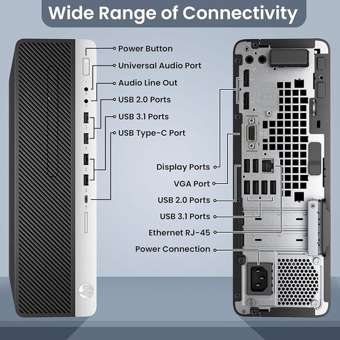 HP 800 G5 Desktop Computer PC, Intel i5 9500 up to 4.40 GHz, 32GB DDR4, 1TB SSD, New 24 inch Screen, Built-in 5G WiFi BT, DP, Windows 11 Pro (Renewed) in Kuwait