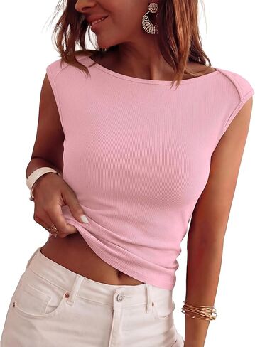 BTFBM Womens Summer Tops 2026 Boat Neck Cap Sleeve Tee Shirts Ruched Slim Fit Knit Going Out Tank Top Spring Fashion in Saudi Arabia