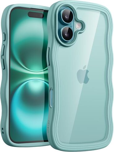 Jetech Case Case for iPhone 16 6.1 بوصة ، إطار الموجة اللطيف ، غطاء هاتف مقاوم للصدمات للنساء والفتيات ، واضحة للكمبيوتر الشخصي (الوردي الفاتح) in Kuwait