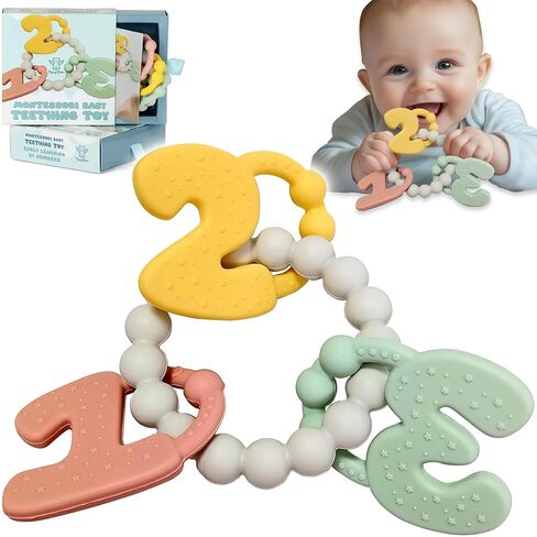 Early Learning Baby Teething Toys - Montessori Silicone Baby Teether with Number Shapes 1 2 3, Sensory Brain Development Teething Relief Rings 4-6 Months, bpa Free Infant Toys 6-12 mths in Saudi Arabia