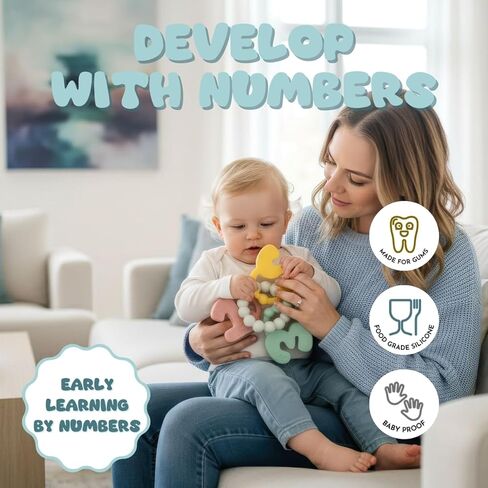 Early Learning Baby Teething Toys - Montessori Silicone Baby Teether with Number Shapes 1 2 3, Sensory Brain Development Teething Relief Rings 4-6 Months, bpa Free Infant Toys 6-12 mths in Saudi Arabia