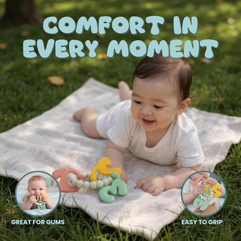 Early Learning Baby Teething Toys - Montessori Silicone Baby Teether with Number Shapes 1 2 3, Sensory Brain Development Teething Relief Rings 4-6 Months, bpa Free Infant Toys 6-12 mths in Saudi Arabia
