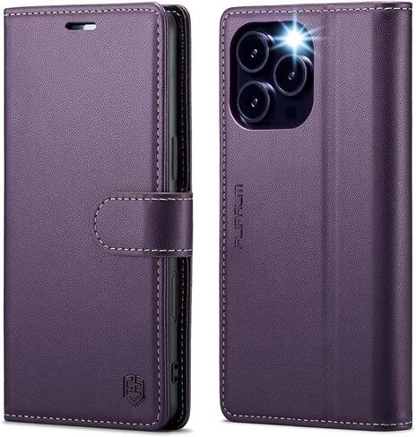 حافظة محفظة لسلسلة iPhone 15، حامل بطاقات ائتمان RFID، غطاء واقٍ مقاوم للصدمات من جلد البولي يوريثان، لهاتف Apple 15 Series (أرجواني، iPhone 15 Pro Max - 6.7 بوصات) in Kuwait