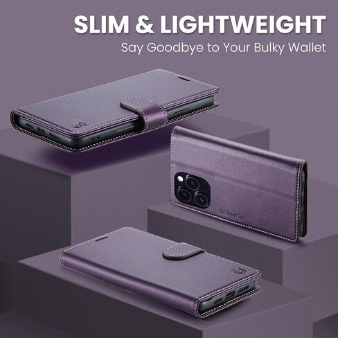 حافظة محفظة لسلسلة iPhone 15، حامل بطاقات ائتمان RFID، غطاء واقٍ مقاوم للصدمات من جلد البولي يوريثان، لهاتف Apple 15 Series (أرجواني، iPhone 15 Pro Max - 6.7 بوصات) in Kuwait
