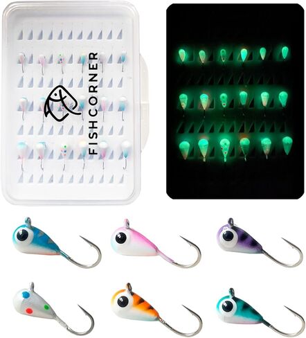 Tungsten Ice Fishing Jigs Kit,Tear Drop Ice Fishing Jig with UV Light,Super Sensitive Ice Fishing Lures for Crappie Panfish Perch Walleye 18pcs in Saudi Arabia