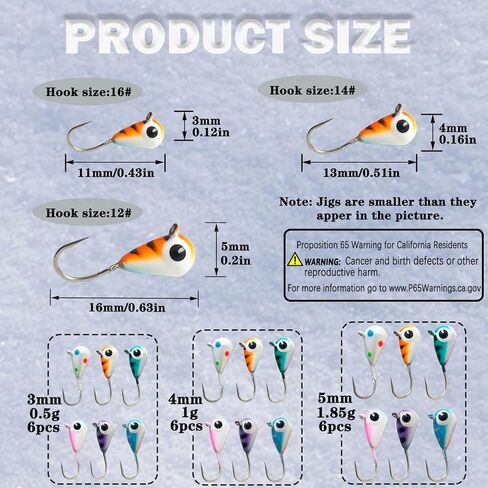 Tungsten Ice Fishing Jigs Kit,Tear Drop Ice Fishing Jig with UV Light,Super Sensitive Ice Fishing Lures for Crappie Panfish Perch Walleye 18pcs in Saudi Arabia