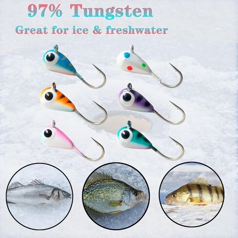 Tungsten Ice Fishing Jigs Kit,Tear Drop Ice Fishing Jig with UV Light,Super Sensitive Ice Fishing Lures for Crappie Panfish Perch Walleye 18pcs in Saudi Arabia