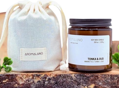 Scented Soy Candle, Hand-Poured in The White Mountains, Amber Glass Jar with Cotton Bag, 3.8 oz (Tonka & Oud) in Saudi Arabia