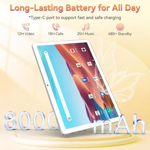 Tablet 10.1 Inch Android 14, Octa-Core 5G WiFi, 128GB ROM 14GB RAM, Dual Sim Card Slot, Camera, 2025 Latest Tab with Keyboard Bundle 1TB Expand Android Tablet 13MP+8MP, Unlocked for T-Mobile (Silver) in Saudi Arabia