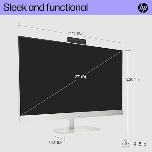 HP 27 inch All-in-One Desktop PC, FHD Display, Intel Core Ultra 7 155U, 16 GB RAM, 512 GB SSD, Intel Graphics, Windows 11 Home, 27-cr1080 (2024) (Renewed) in Kuwait