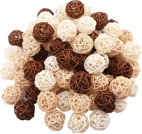 120 PCS 3-Colors 1.2 inch Natural Decorative Wicker Rattan Balls, Mini Hanging Rattan Balls Vase Fillers for Christmas, Ornaments DIY, Parrot and Party Decorations in Saudi Arabia