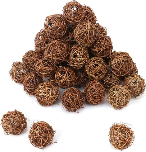 120 PCS 3-Colors 1.2 inch Natural Decorative Wicker Rattan Balls, Mini Hanging Rattan Balls Vase Fillers for Christmas, Ornaments DIY, Parrot and Party Decorations in Saudi Arabia