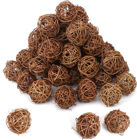 120 PCS 3-Colors 1.2 inch Natural Decorative Wicker Rattan Balls, Mini Hanging Rattan Balls Vase Fillers for Christmas, Ornaments DIY, Parrot and Party Decorations in Saudi Arabia