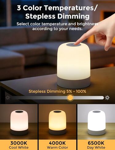 [3600mAh] Portable Dimmable Touch Night Light, 3 Colors Egg Light for baby Nursery, Rechargeable battery powered Lights for Kids Toddler room, Small Cordless Table Bedside Lamp for breastfeeding, soft in Saudi Arabia