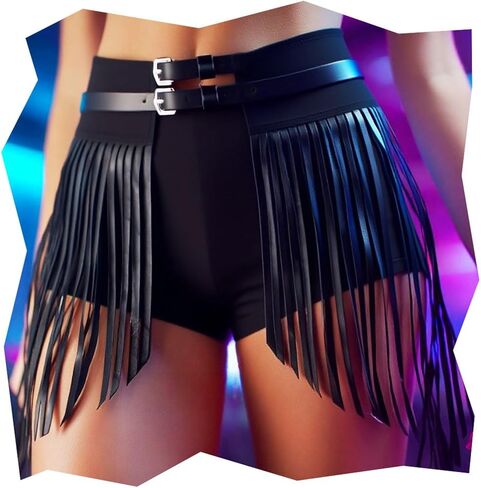 Leather Fringe Belt Fashion Rave Black Short Skirts for Women in Saudi Arabia