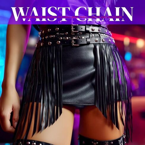 Leather Fringe Belt Fashion Rave Black Short Skirts for Women in Saudi Arabia