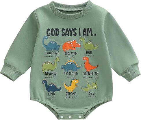 NZNDSHD ​Baby Boy Clothes Fall Sweatshirt Long Sleeve Dinosaur Bubble Romper Tops One Piece Bodysuit Outfit in Saudi Arabia