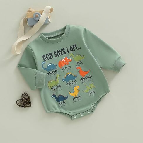 NZNDSHD ​Baby Boy Clothes Fall Sweatshirt Long Sleeve Dinosaur Bubble Romper Tops One Piece Bodysuit Outfit in Saudi Arabia