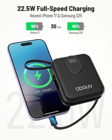 Small Portable Charger with Built-in Cables,22.5W Fast Charging Power Bank,USB-C Mini Battery Pack 10000mAh,Travel Essential Powerbank for iPhone Samsung Android iPad MacBook,Black in Saudi Arabia