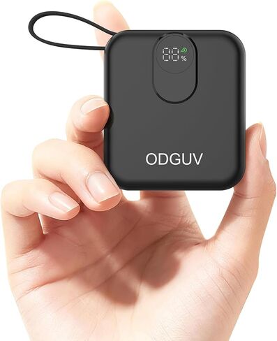 شاحن محمول صغير مع كابلات مدمجة، بنك طاقة سريع الشحن بقدرة 22.5 وات، حزمة بطارية صغيرة USB-C بقدرة 10000 مللي أمبير في الساعة، بنك طاقة أساسي للسفر لهاتف iPhone Samsung Android iPad MacBook، أسود in Kuwait